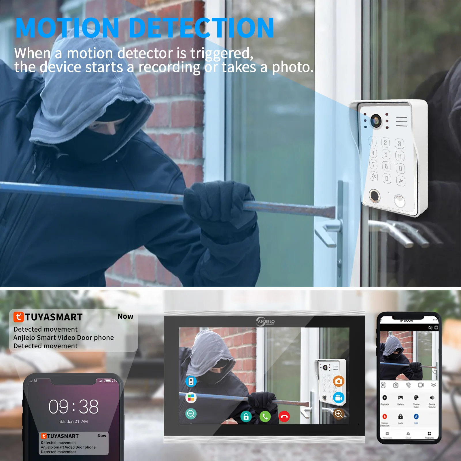 ANJIELO Fingerprint 5in1 Unlock Wifi Doorbell Video Intercom System for Home Doorphone Tuya Smart 1080P Monitor Security Protect