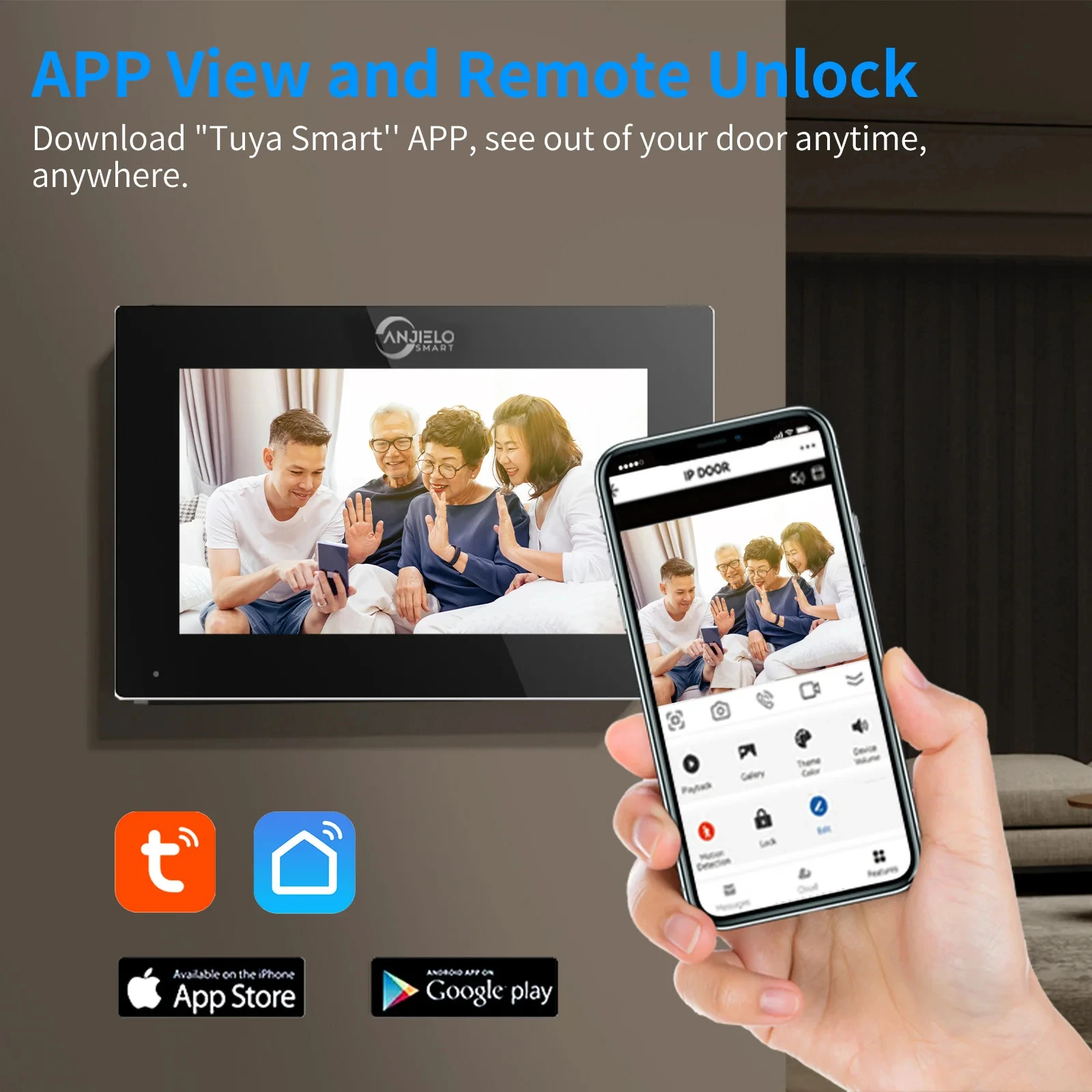 ANJIELO Fingerprint 5in1 Unlock Wifi Doorbell Video Intercom System for Home Doorphone Tuya Smart 1080P Monitor Security Protect