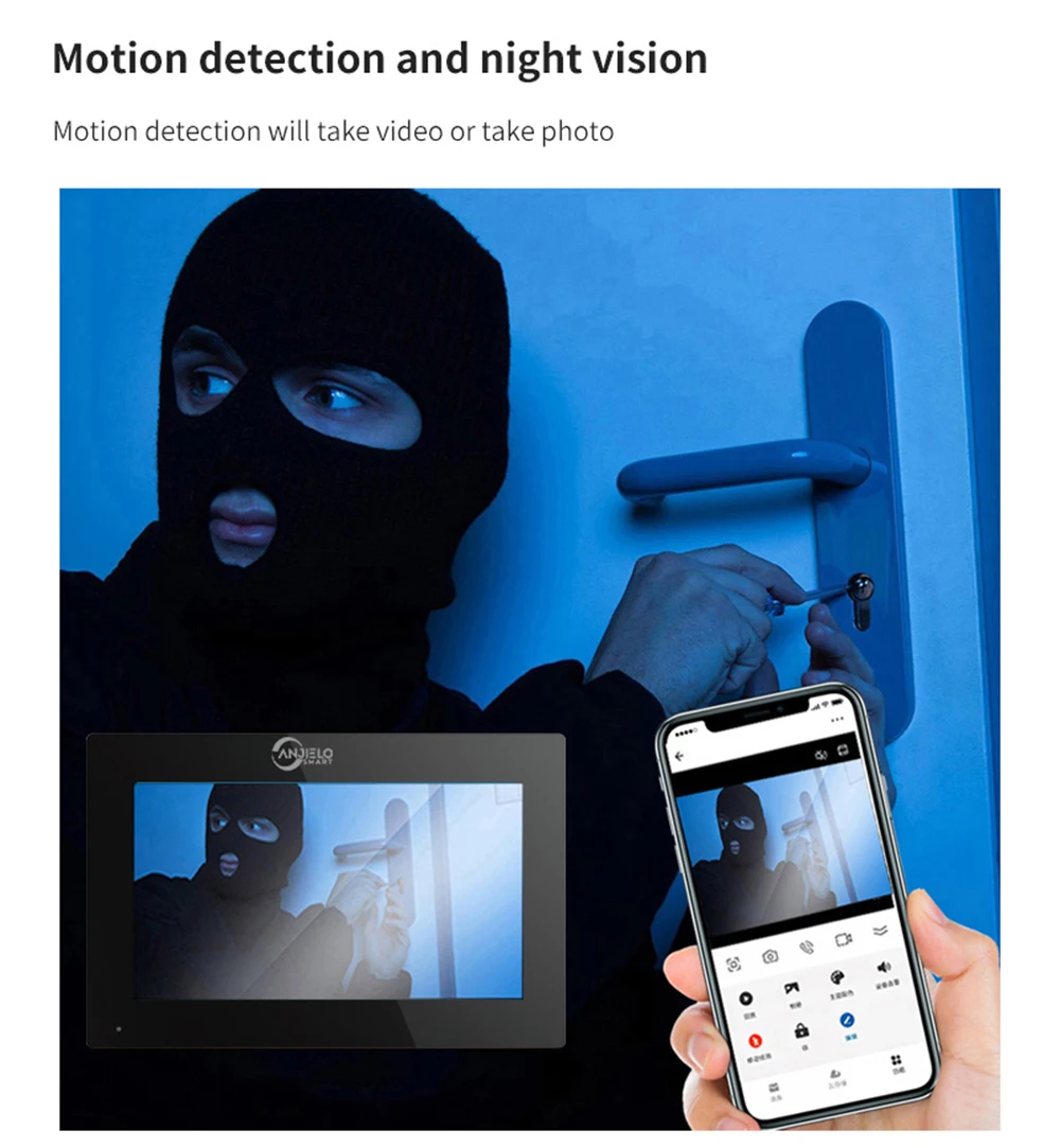 ANJIELO Fingerprint 5in1 Unlock Wifi Doorbell Video Intercom System for Home Doorphone Tuya Smart 1080P Monitor Security Protect