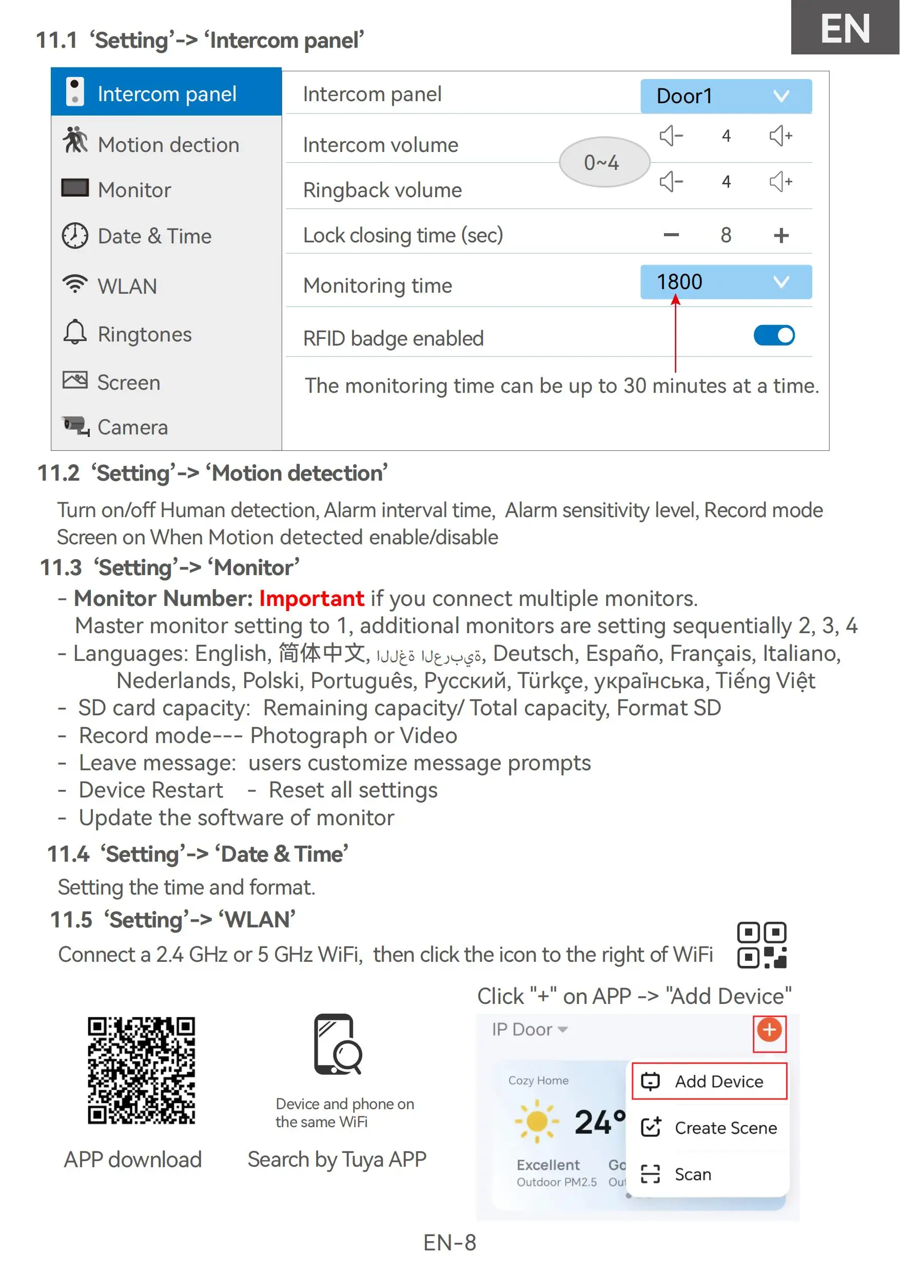 ANJIELO Fingerprint 5in1 Unlock Wifi Doorbell Video Intercom System for Home Doorphone Tuya Smart 1080P Monitor Security Protect