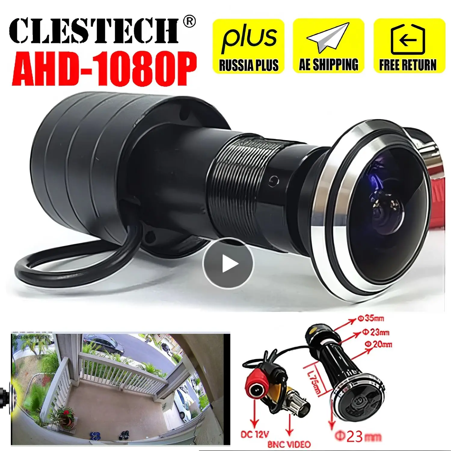 1.7mm Panorama Door CatEye Hole AHD CCTV Mini Camera 1080P Peephole Fisheye 4in1 Sensor Star Light Super wide Angle Surveillance