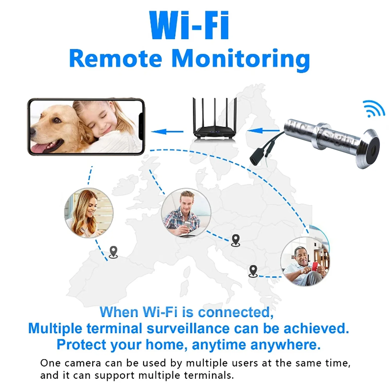 HD 1080P Door Peephole Viewer WIFI Camera 170 °Wide Angle 940nm IR Night Vision Supports Two-way Voice for Home Security