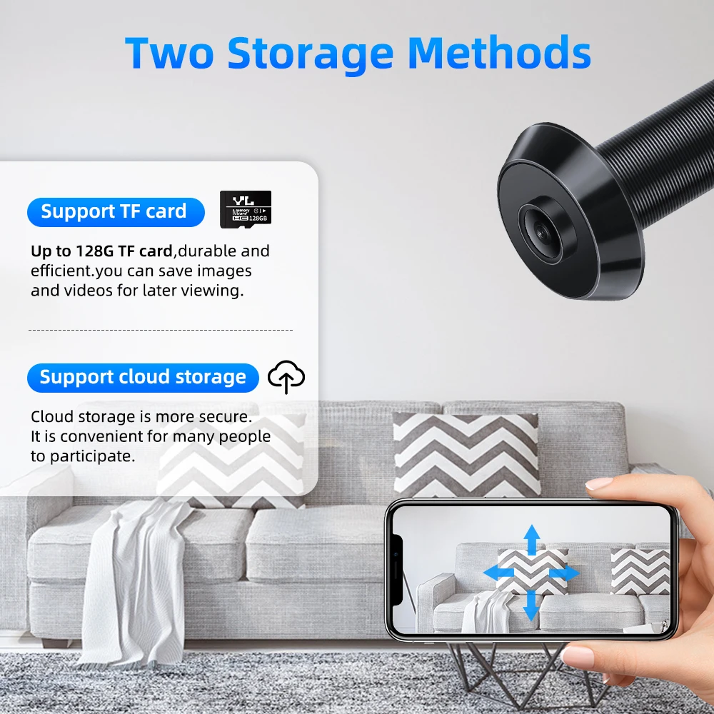 HD 1080P Door Peephole Viewer WIFI Camera 170 °Wide Angle 940nm IR Night Vision Supports Two-way Voice for Home Security