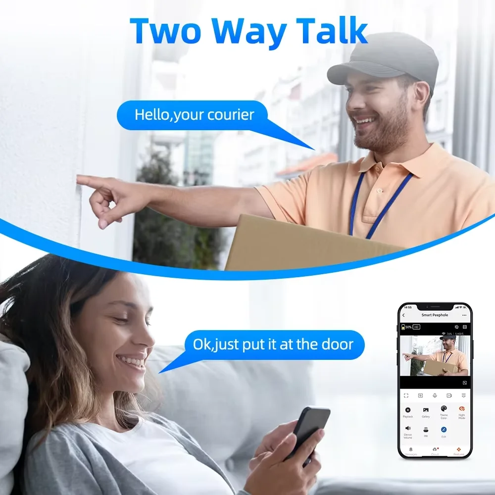 HD 1080P Door Peephole Viewer WIFI Camera 170 °Wide Angle 940nm IR Night Vision Supports Two-way Voice for Home Security