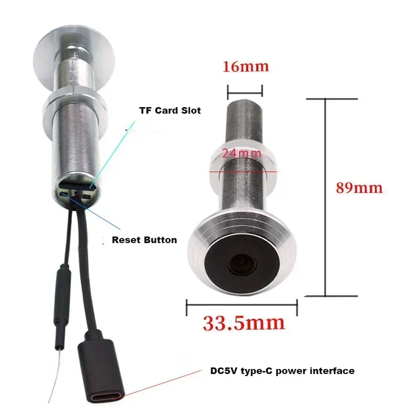 16MM Diameter V380 Mini WiFi Peephole Security Door Cat Eye Wide-angle Infrared Night Vision H.265 P2P ONVIF Camera SD Card Slot