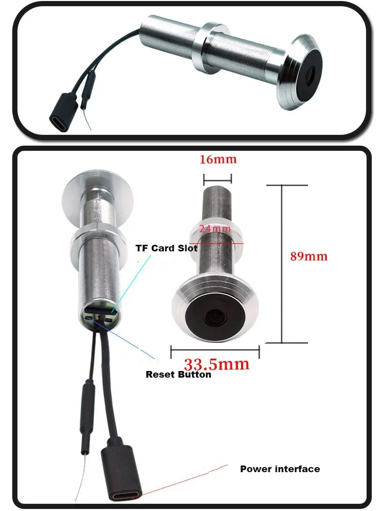 16MM Diameter V380 Mini WiFi Peephole Security Door Cat Eye Wide-angle Infrared Night Vision H.265 P2P ONVIF Camera SD Card Slot
