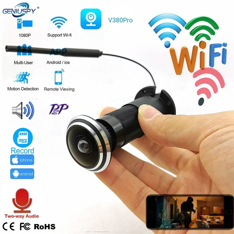 V380 Pro Door Eye Hole Security 1080P HD 1.78mm Lens Wide Angle FishEye CCTV Network Mini Peephole Door WifI Camera P2P ON VIF