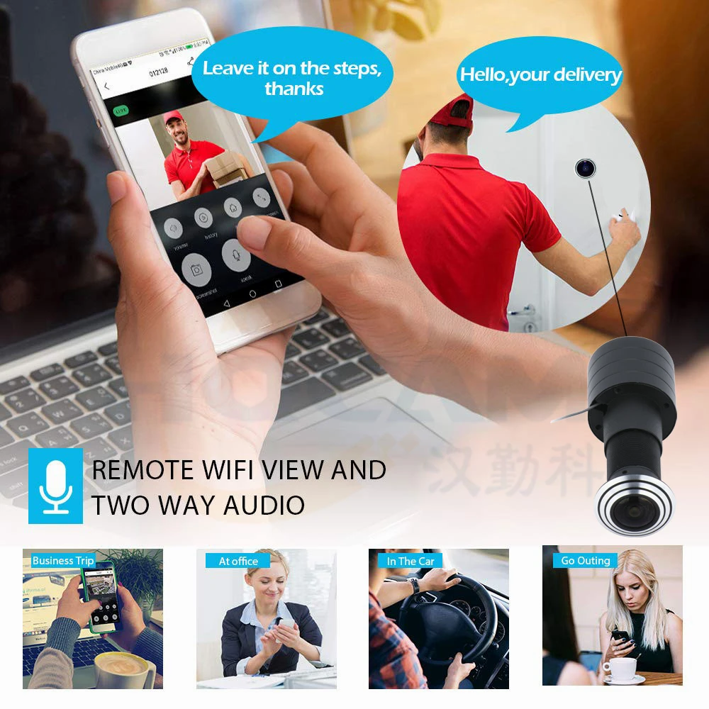 Video Doorbell 180 Degree Peephole Viewer Video Eye Door Bell Smart Home Indoor Camera Monitor Visual 1080P Tuya Viewer Wifi IP