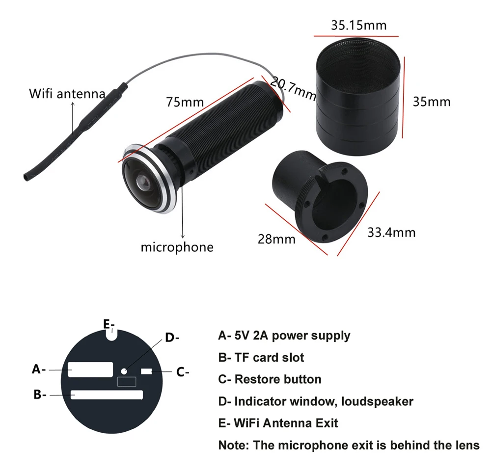 Video Doorbell 180 Degree Peephole Viewer Video Eye Door Bell Smart Home Indoor Camera Monitor Visual 1080P Tuya Viewer Wifi IP