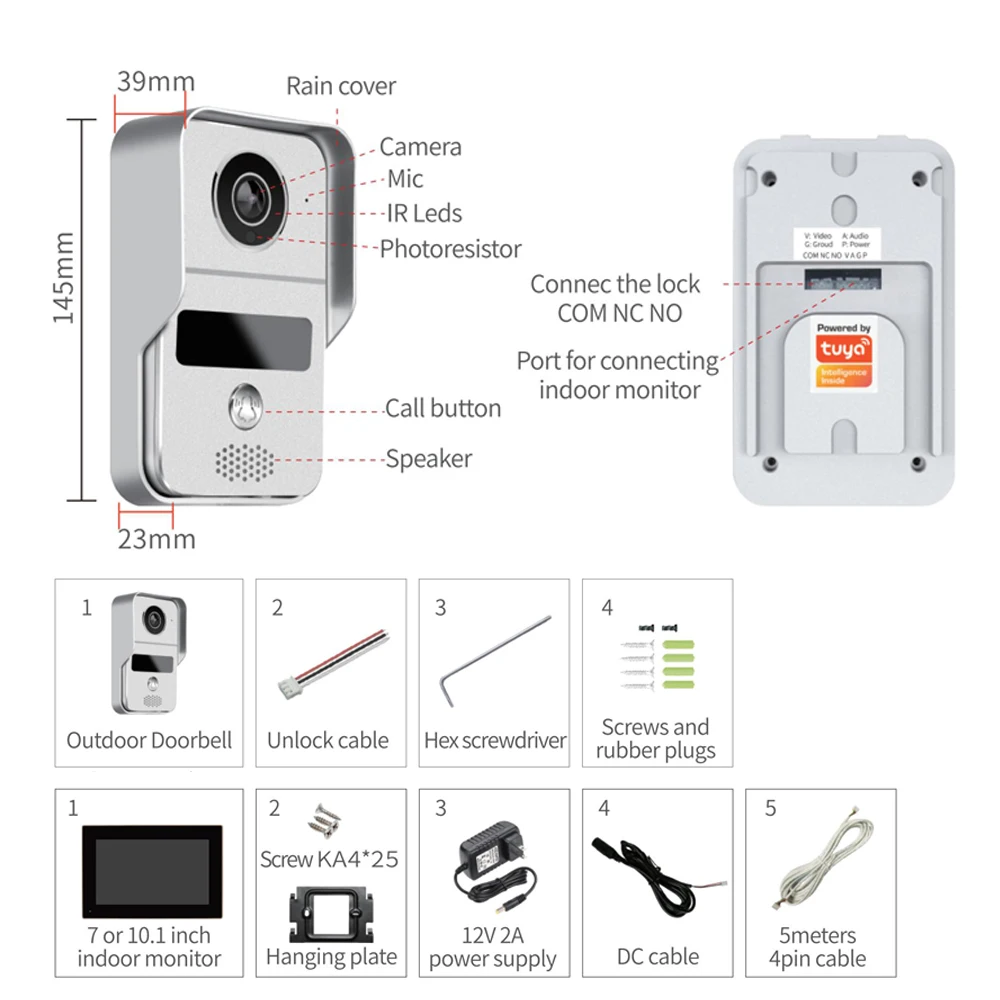 4 Wire Digital Video Intercom System 7 / 10.1 Inch Wireless WIFI Monitor 1080P Doorphone Camera Video Doorbell Card Tuya Unlock