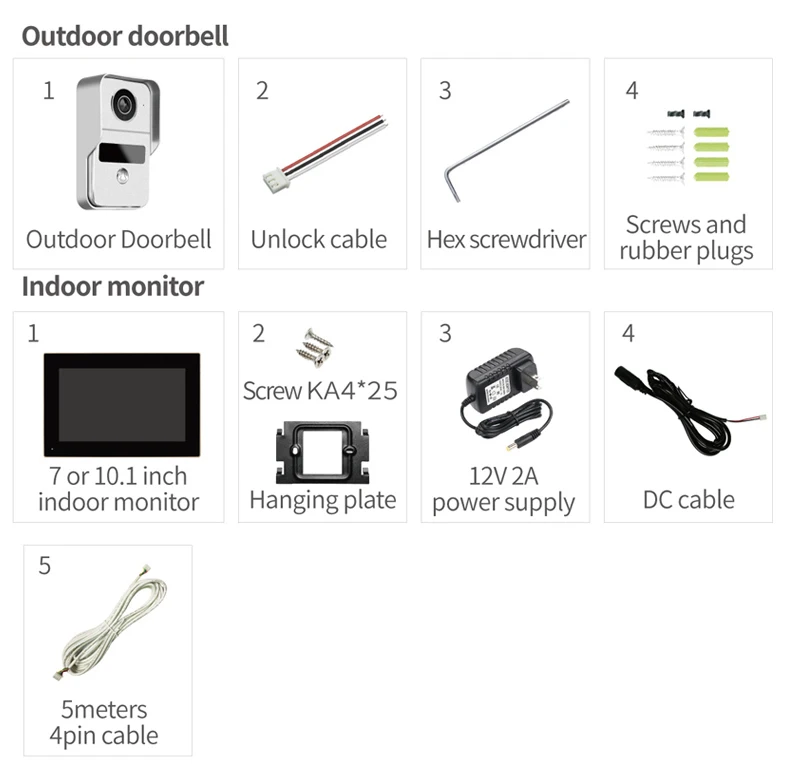 4 Wire Digital Video Intercom System 7 / 10.1 Inch Wireless WIFI Monitor 1080P Doorphone Camera Video Doorbell Card Tuya Unlock