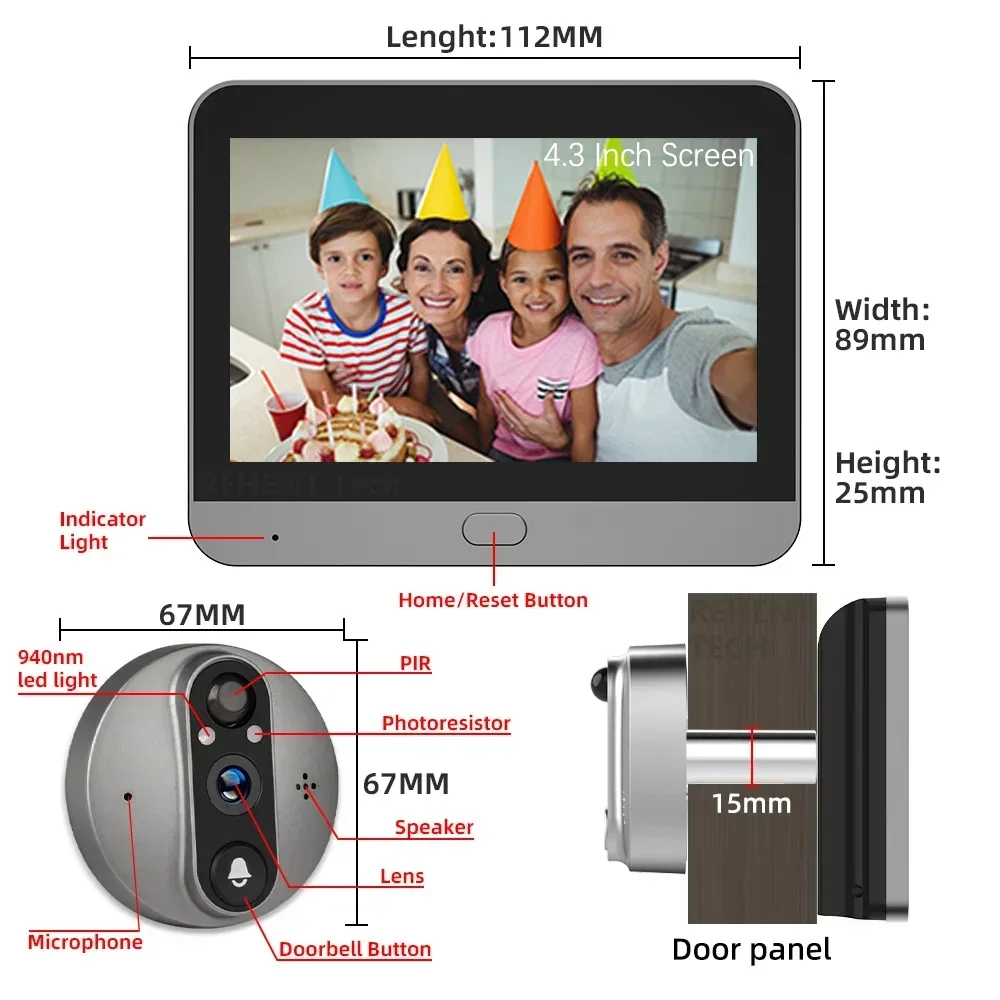Tuya 5MP Peephole Doorbell Smart Living 2.4G WiFi PIR Detection Door Eye Camera Motion Detection 4.3-Inch Screen Video Recording