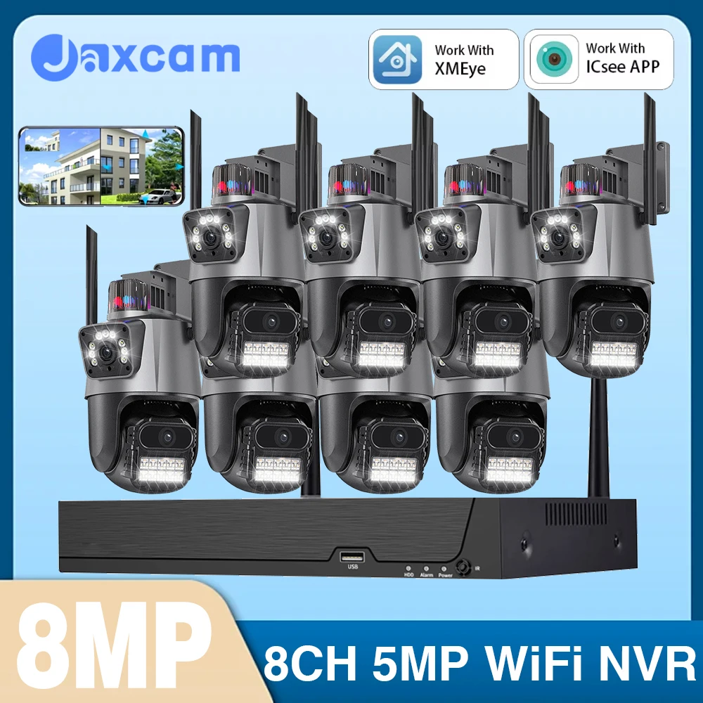 Icsee 8MP Outdoor PTZ Rotate Camera Wireless Security System Smart Wifi NVR Kit 4K Camera NVR Kit 8CH 5MP WiFi NVR