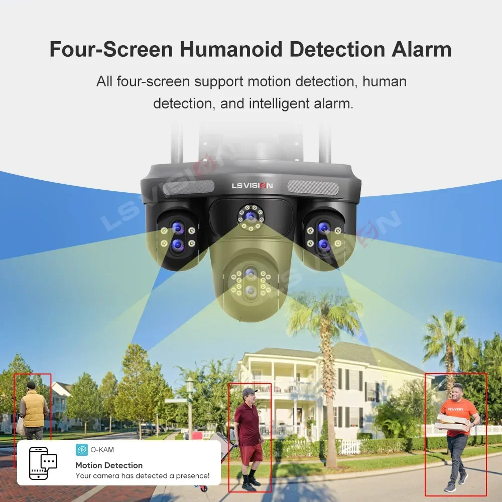 LS VISION WiFi IP Camera Outdoor 35MP 6K Triple Lenses Triple/4 Screens Security Video Monitor Night Vision Waterproof CCTV 10X