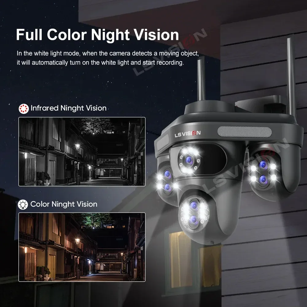 LS VISION WiFi IP Camera Outdoor 35MP 6K Triple Lenses Triple/4 Screens Security Video Monitor Night Vision Waterproof CCTV 10X