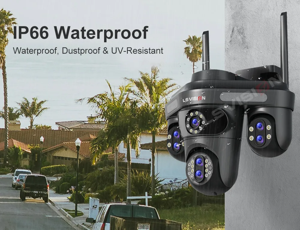LS VISION WiFi IP Camera Outdoor 35MP 6K Triple Lenses Triple/4 Screens Security Video Monitor Night Vision Waterproof CCTV 10X