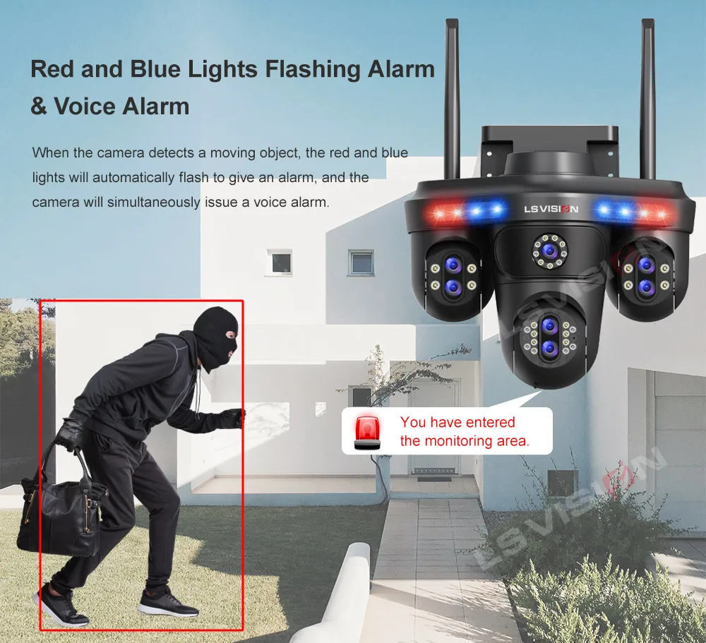 LS VISION WiFi IP Camera Outdoor 35MP 6K Triple Lenses Triple/4 Screens Security Video Monitor Night Vision Waterproof CCTV 10X