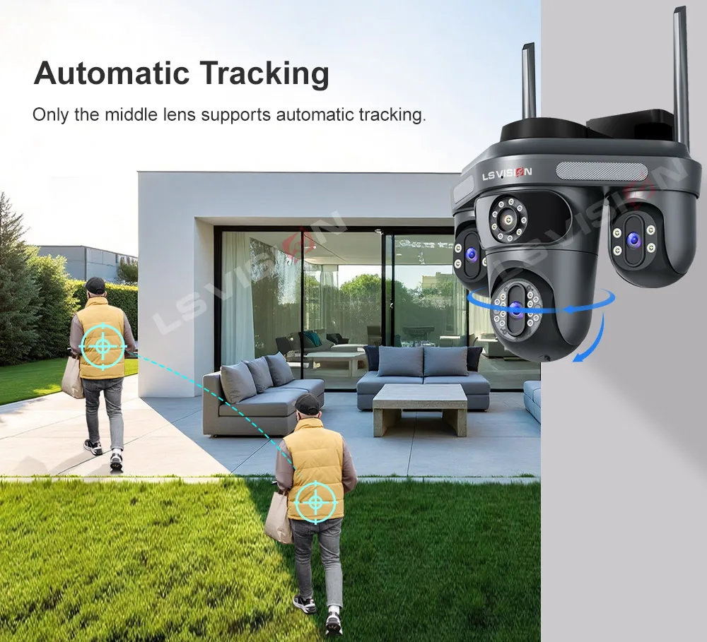 LS VISION WiFi IP Camera Outdoor 35MP 6K Triple Lenses Triple/4 Screens Security Video Monitor Night Vision Waterproof CCTV 10X