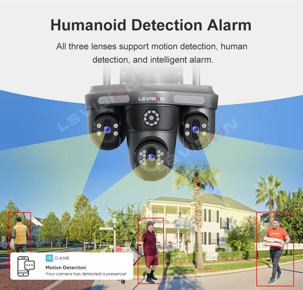 LS VISION WiFi IP Camera Outdoor 35MP 6K Triple Lenses Triple/4 Screens Security Video Monitor Night Vision Waterproof CCTV 10X