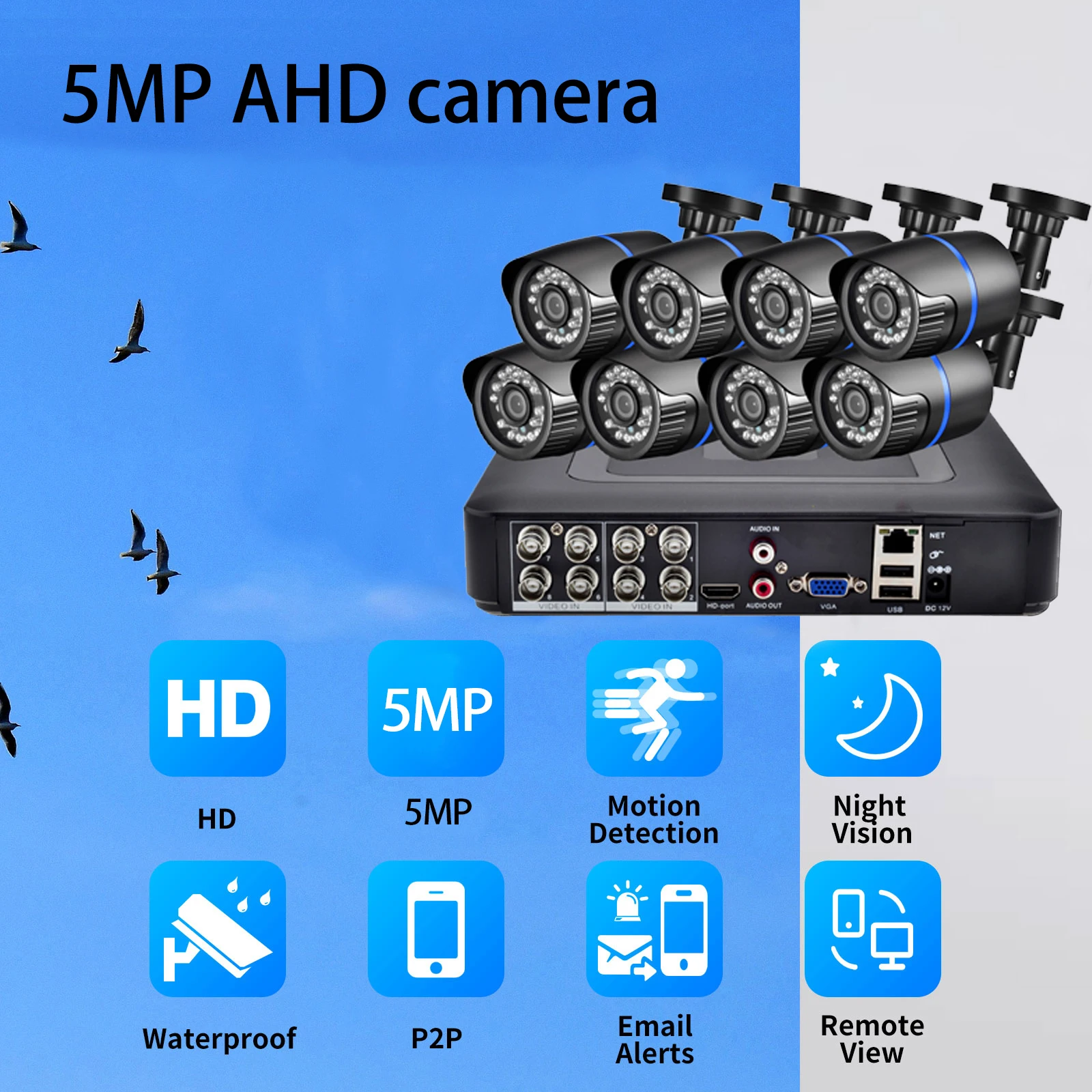 Gadinan 5MP 1080P Bullet Video Surveillance AHD DVR Recorder Waterproof Camera 24 infrared lights AHD CCTV Camera System Kit