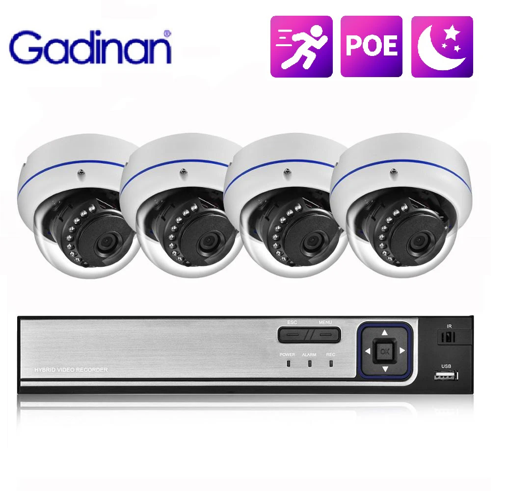 Gadinan POE Smart surveillance camera IP Camera NVR Security System CCTV Video Surveillance Kit H.265+ 48V POE Motion Detection