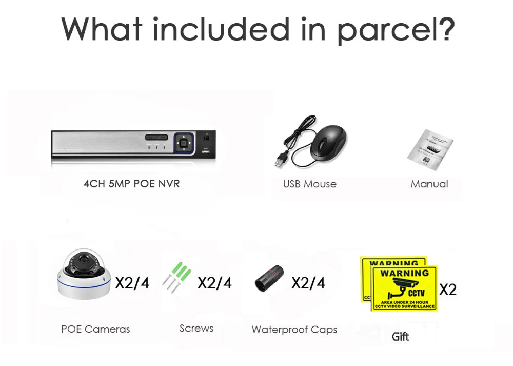 Gadinan POE Smart surveillance camera IP Camera NVR Security System CCTV Video Surveillance Kit H.265+ 48V POE Motion Detection