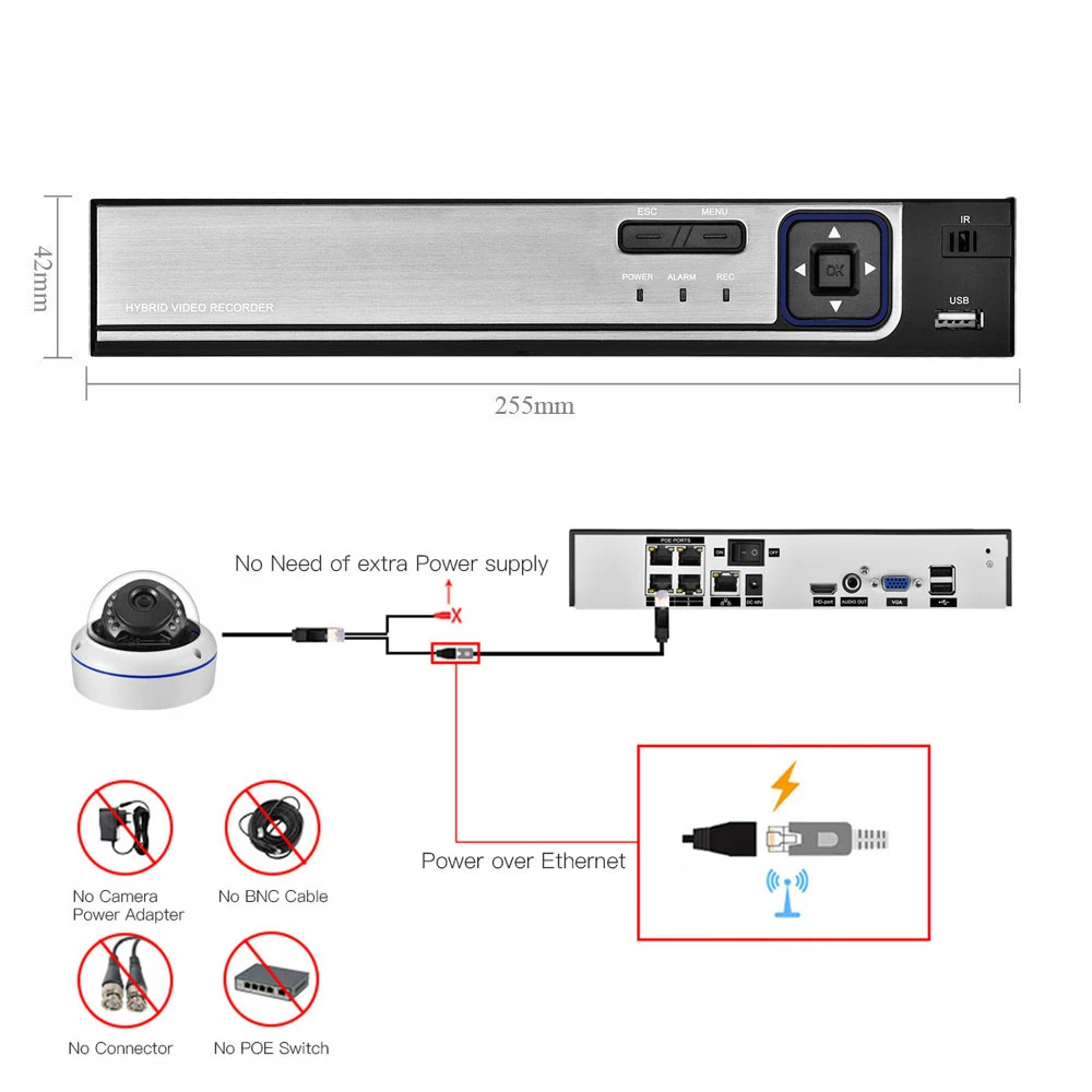 Gadinan POE Smart surveillance camera IP Camera NVR Security System CCTV Video Surveillance Kit H.265+ 48V POE Motion Detection
