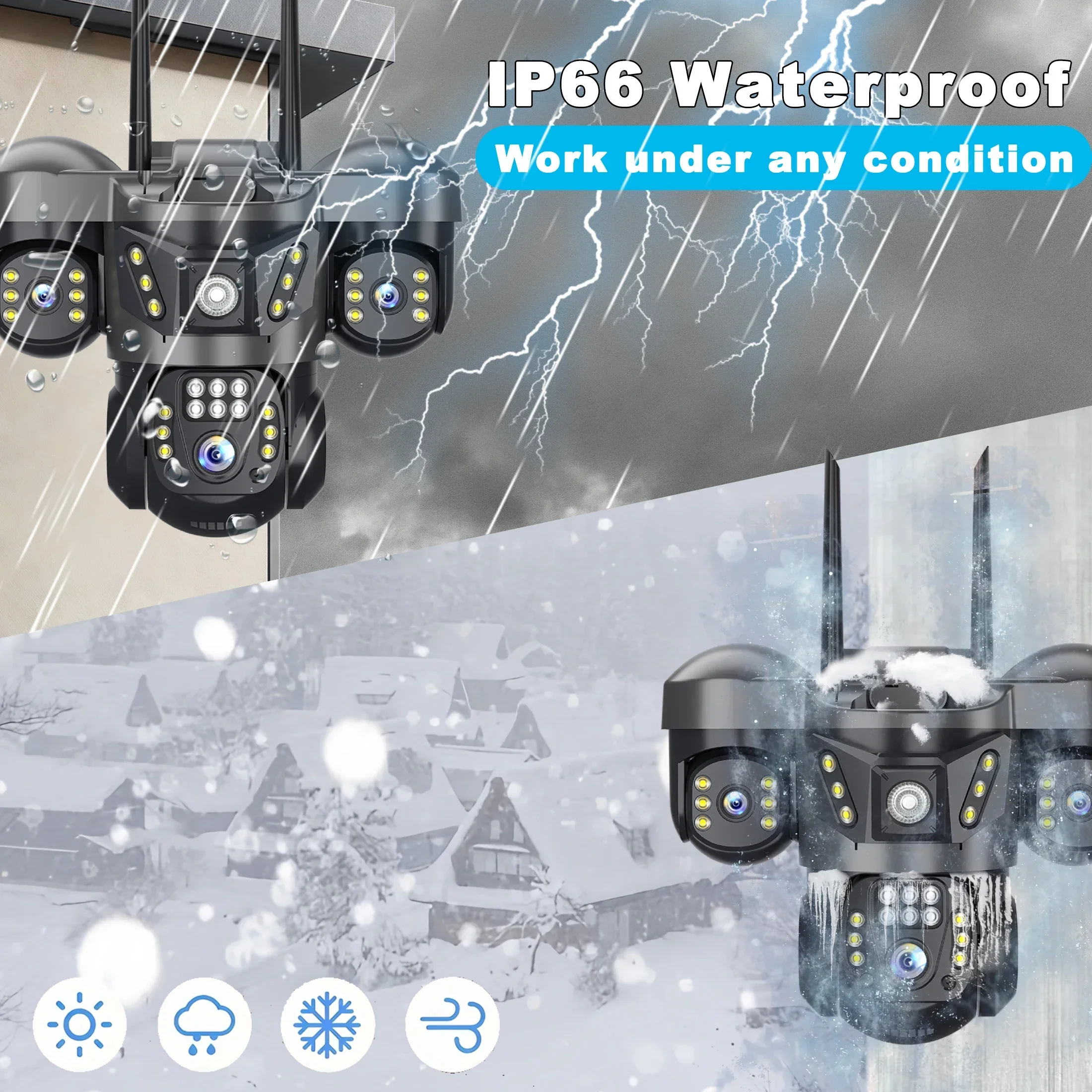 15MP Outdoor WiFi IP Camera 10X Zoom Three Lens Three Screens Waterproof Two-way Audio Auto Tracking CCTV Wireless Surveillance