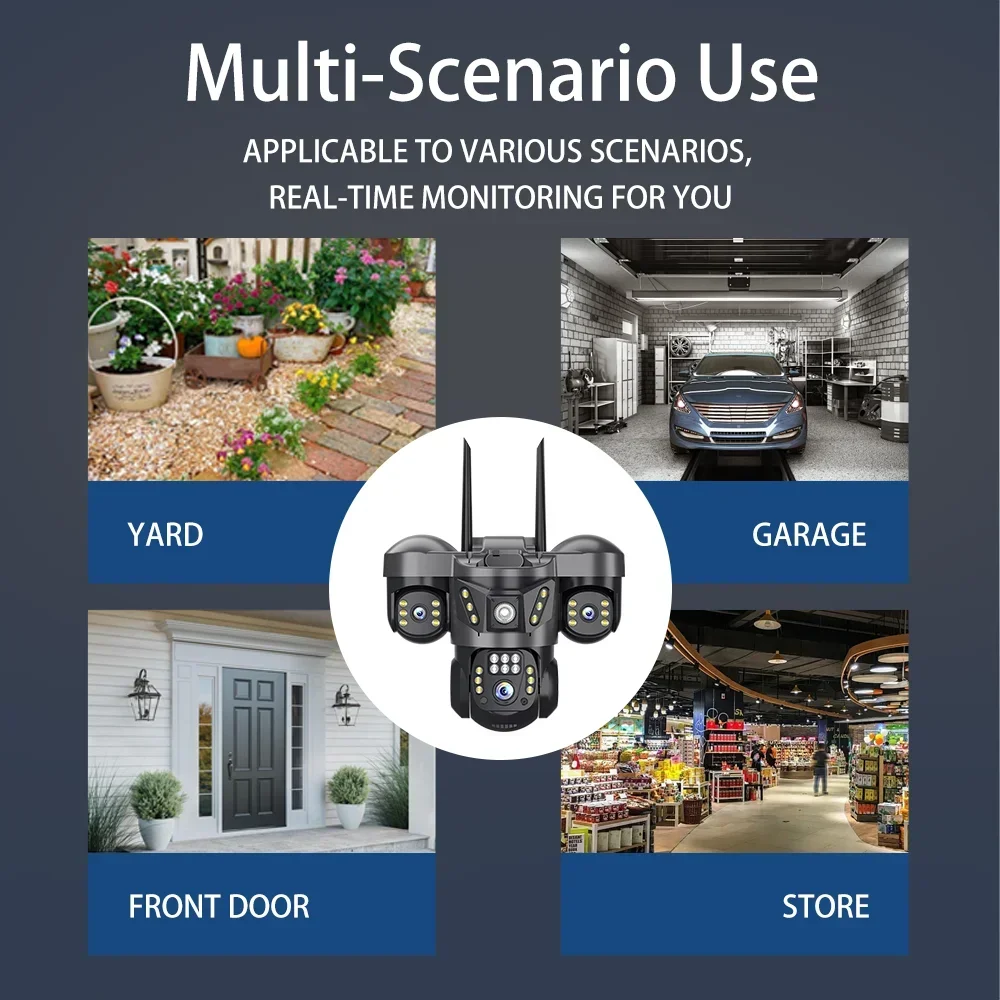 15MP Outdoor WiFi IP Camera 10X Zoom Three Lens Three Screens Waterproof Two-way Audio Auto Tracking CCTV Wireless Surveillance