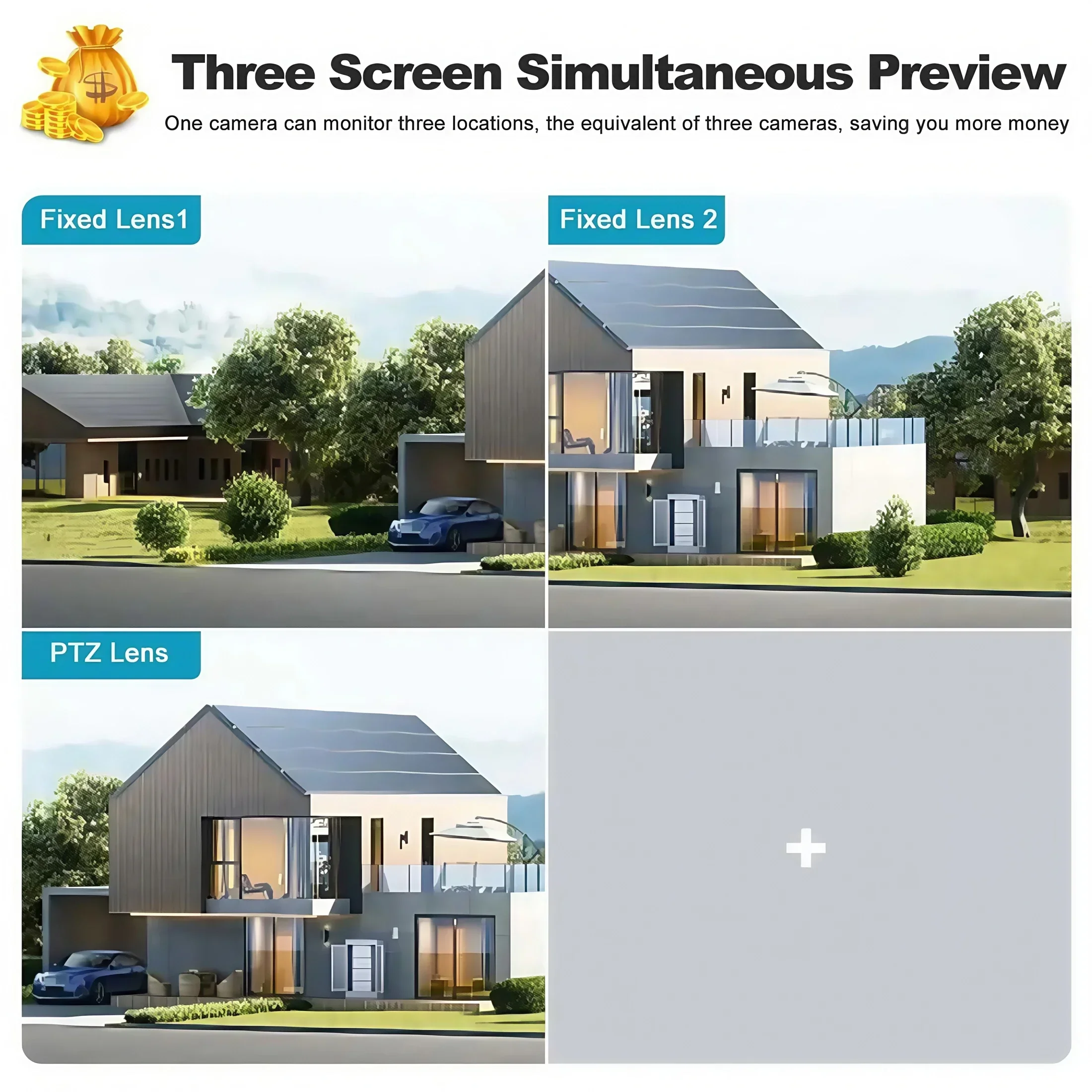 15MP Outdoor WiFi IP Camera 10X Zoom Three Lens Three Screens Waterproof Two-way Audio Auto Tracking CCTV Wireless Surveillance