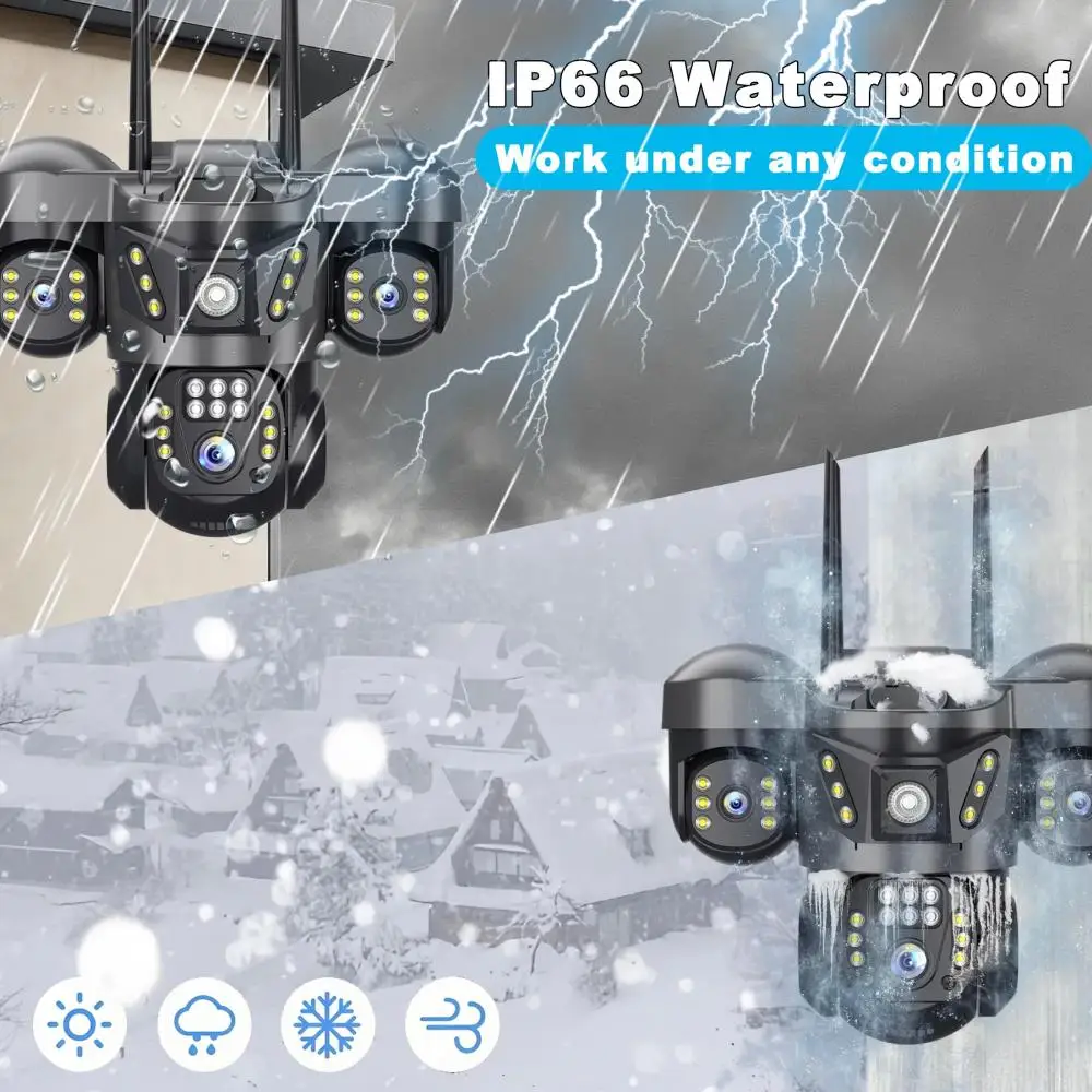 15MP Outdoor WiFi IP Camera 10X Zoom Three Lens Three Screens Waterproof Two-way Audio Auto Tracking CCTV Wireless Surveillance