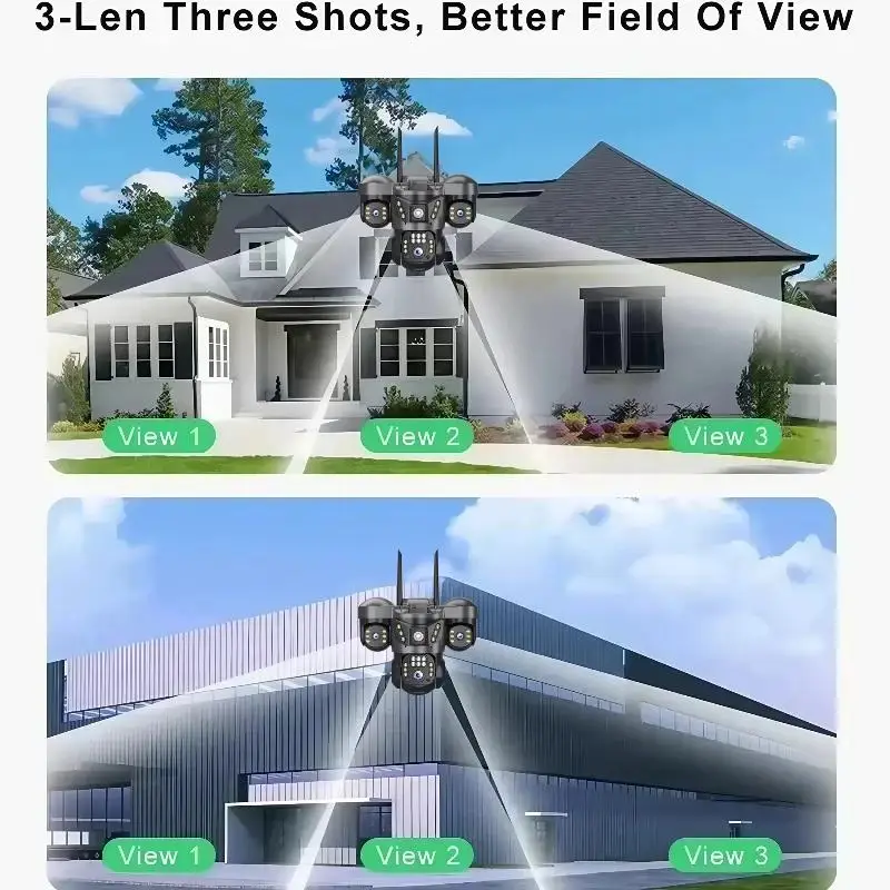 15MP Outdoor WiFi IP Camera 10X Zoom Three Lens Three Screens Waterproof Two-way Audio Auto Tracking CCTV Wireless Surveillance