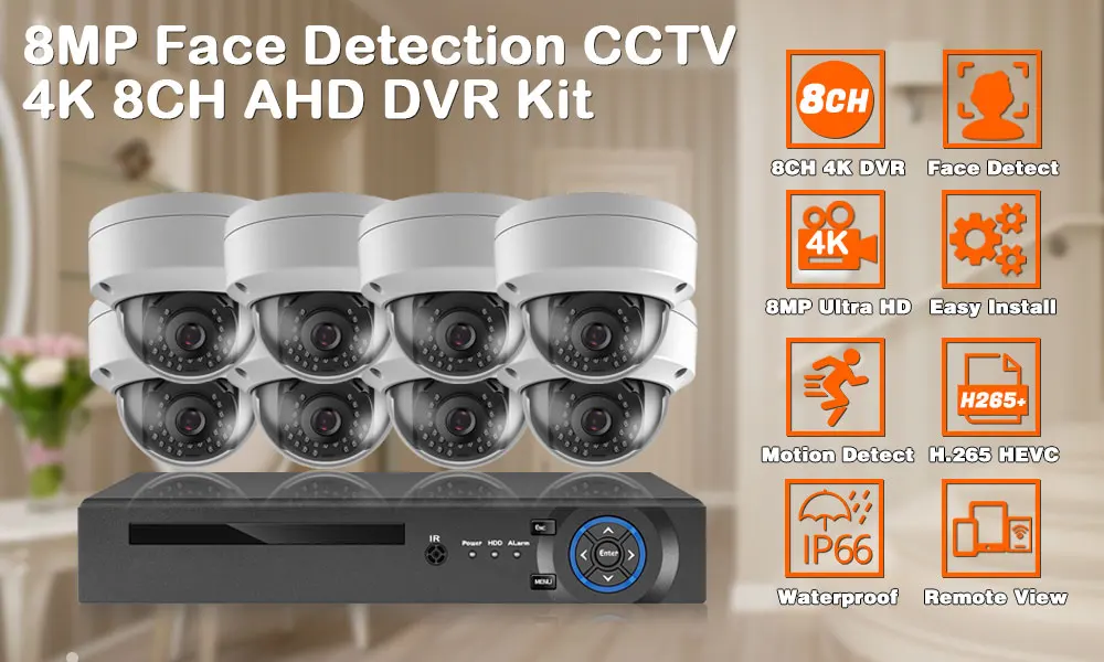 H.265 8CH 4K AHD DVR Kit 8 Channels HD 8MP Outdoor Waterproof CCTV Security AHD Camera System Video Surveillance Kit XMEYE 4CH