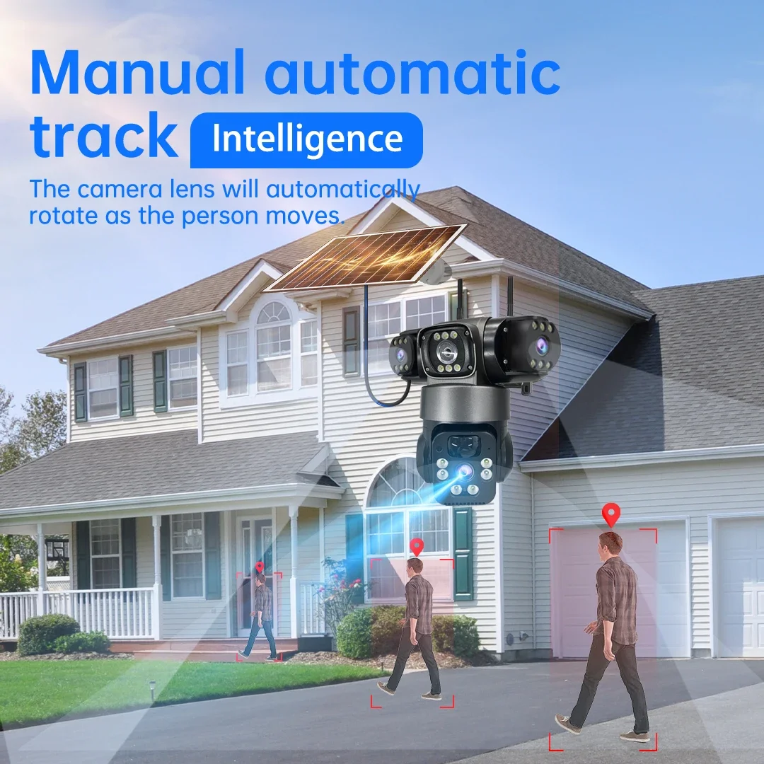 15MP 8K Wifi IP Camera Three Lenses Solar Outdoor Waterproof Camera  HD Low Power Battery PIR Night Vision CCTV Security Cam