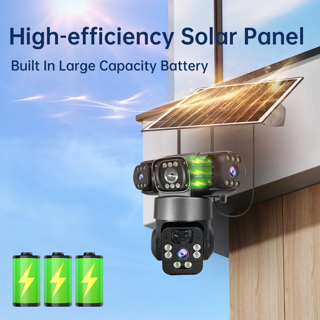 15MP 8K Wifi IP Camera Three Lenses Solar Outdoor Waterproof Camera  HD Low Power Battery PIR Night Vision CCTV Security Cam