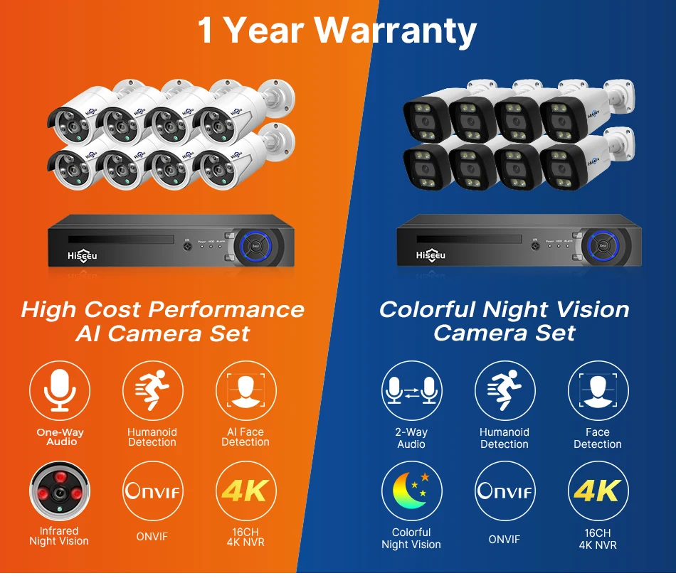 Hiseeu 4K 8MP POE Security Camera System AI Face Detection 8 Port NVR H.265 Home Waterproof CCTV Surveillance IP Camera Kit