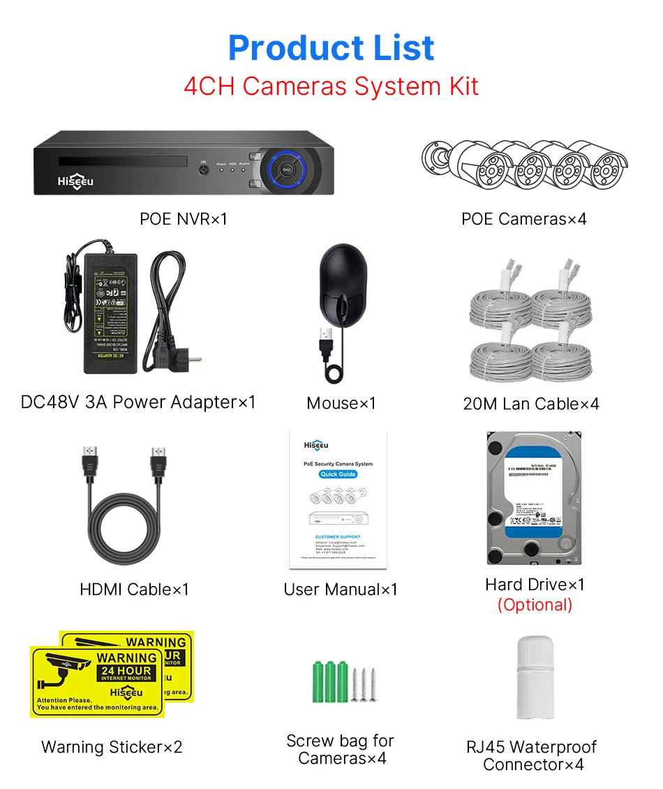 Hiseeu 4K 8MP POE Security Camera System AI Face Detection 8 Port NVR H.265 Home Waterproof CCTV Surveillance IP Camera Kit