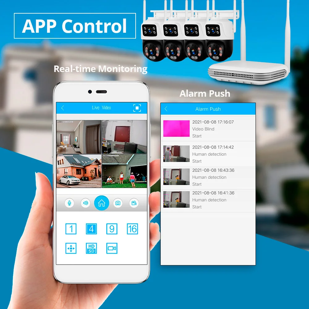 KERUI Waterproof 6MP HD Wireless Dual Lens PTZ WIFI IP Home Security Surveillance Camera System 8CH NVR Video H.265 CCTV Kit