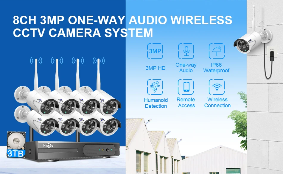 Hiseeu 5MP WiFi Video Surveillance Camera System 10CH P2P NVR Motion Audio Set Outdoor IR Night Vision CCTV Camera Security Kit