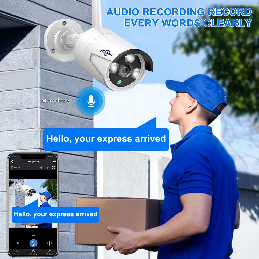 Hiseeu 5MP WiFi Video Surveillance Camera System 10CH P2P NVR Motion Audio Set Outdoor IR Night Vision CCTV Camera Security Kit