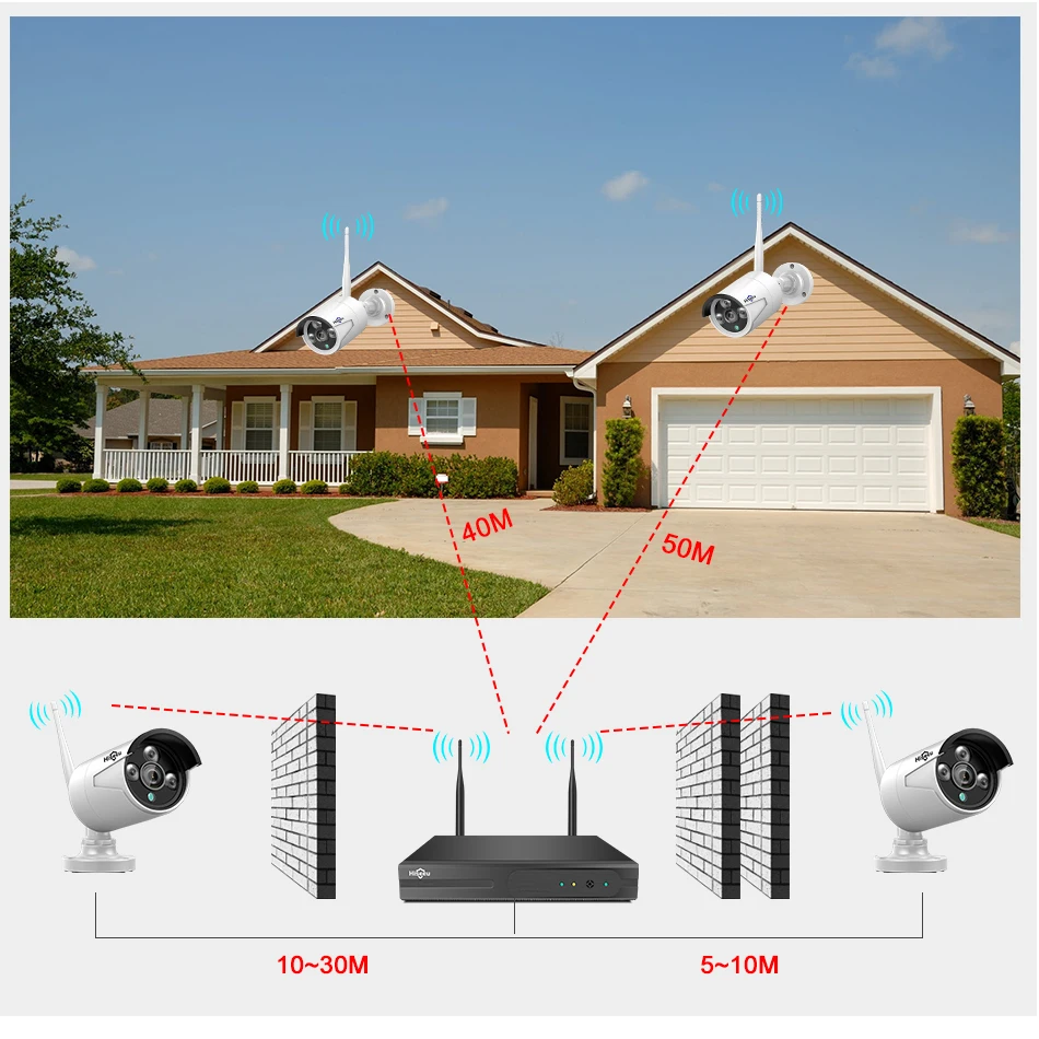 Hiseeu 5MP WiFi Video Surveillance Camera System 10CH P2P NVR Motion Audio Set Outdoor IR Night Vision CCTV Camera Security Kit