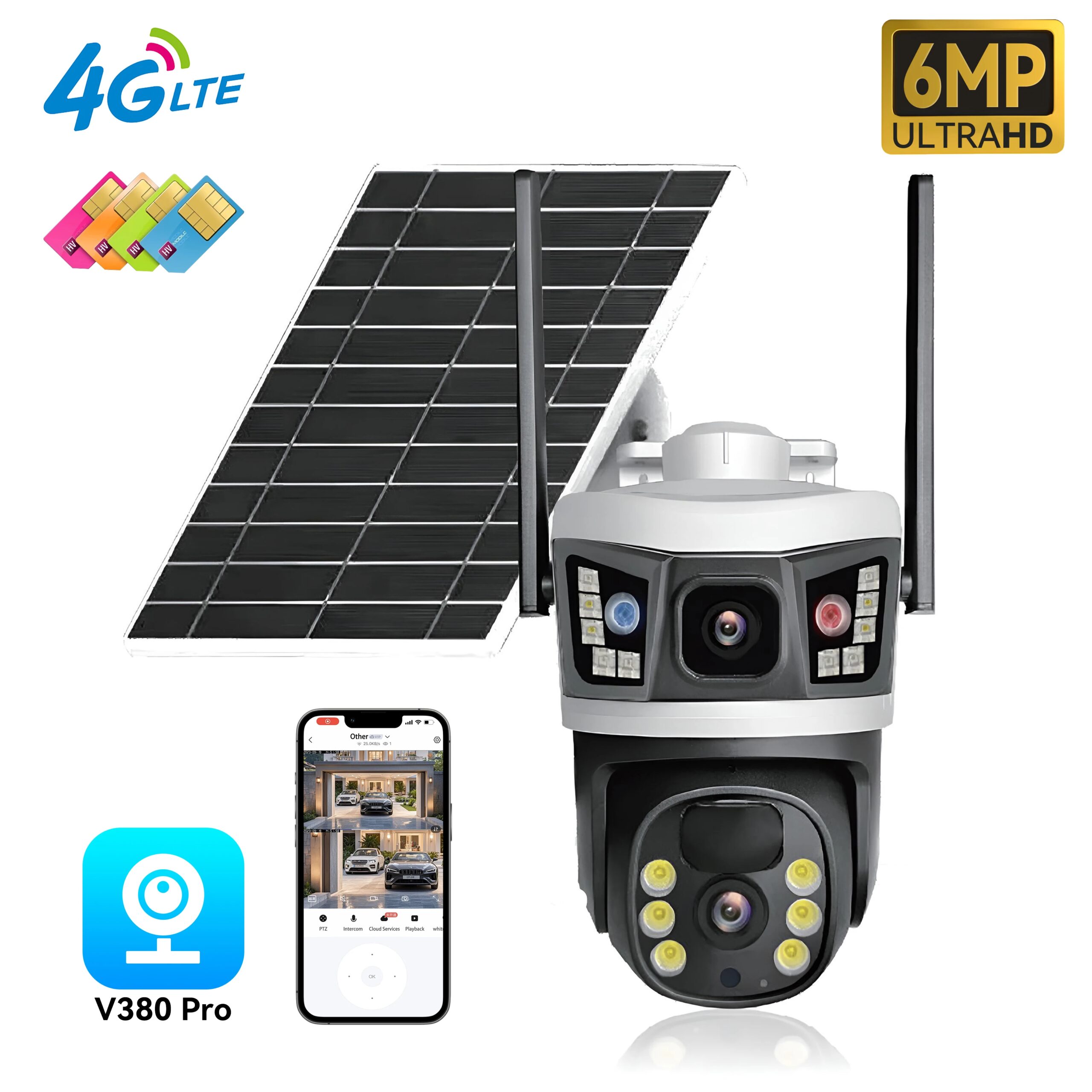 V380 Dual Lens 4G Camera Solar PIR Human Detection Night Vision Waterproof Security Video IP Camara 6MP 4K Battery CCTV Monitor