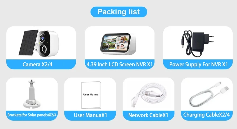 Smart 5MP 4.39 Inch Touch Screen 4CH Mini Wireless NVR Kit Security Solar Battery IP Camera Indoor/Outdoor WiFi EseeCloud System