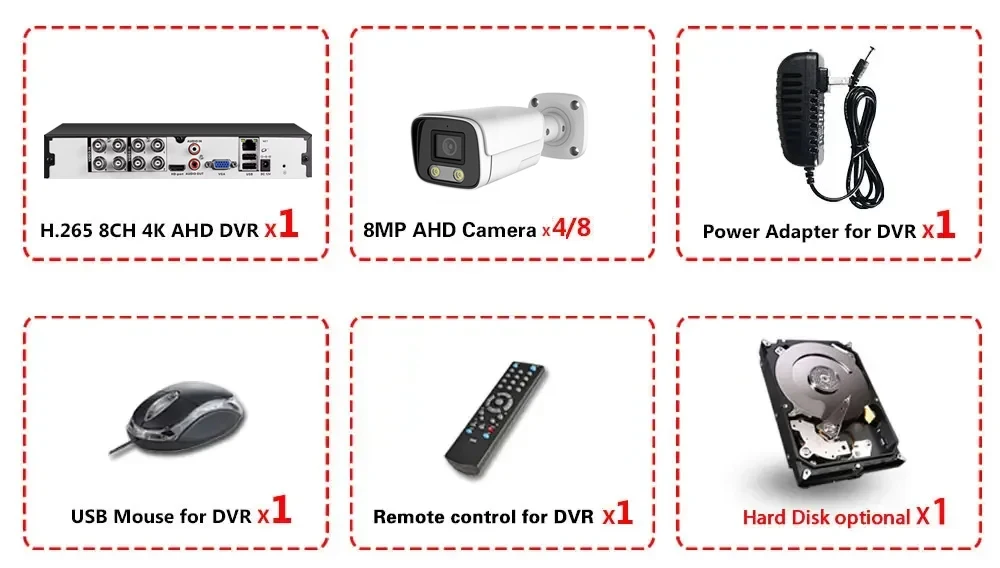 8Channel DVR CCTV Security AHD Camera System Camera Analog Kit HD 4K 8MP Metal Bullet Color Night Vision Video Surveillance Set