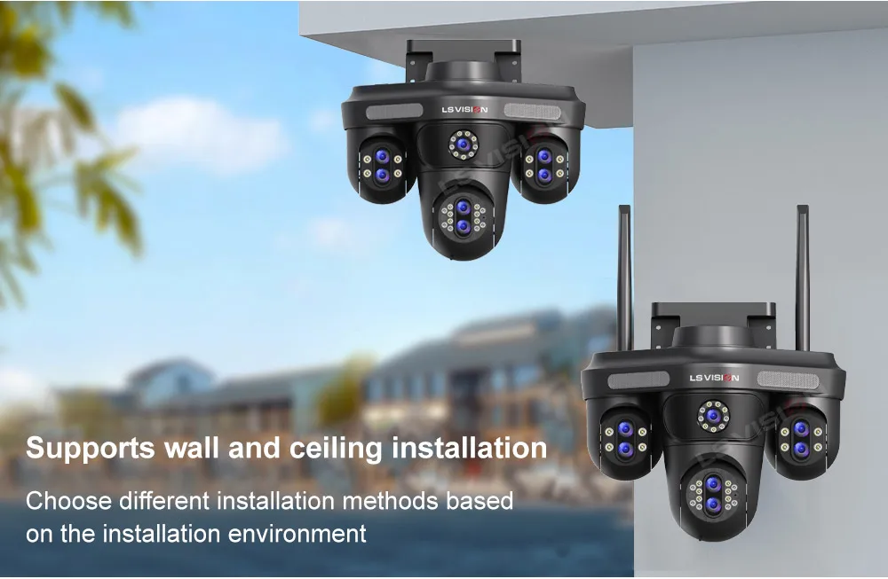 LS VISION 35MP 10X Zoom Four Screens WiFi IP Camera Wireless Outdoor Seven Lens Three PTZ Camera Auto Tracking Security Camera