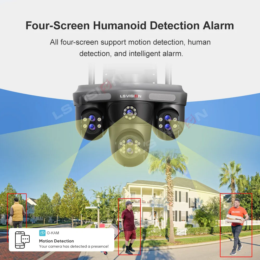 LS VISION 35MP 10X Zoom Four Screens WiFi IP Camera Wireless Outdoor Seven Lens Three PTZ Camera Auto Tracking Security Camera