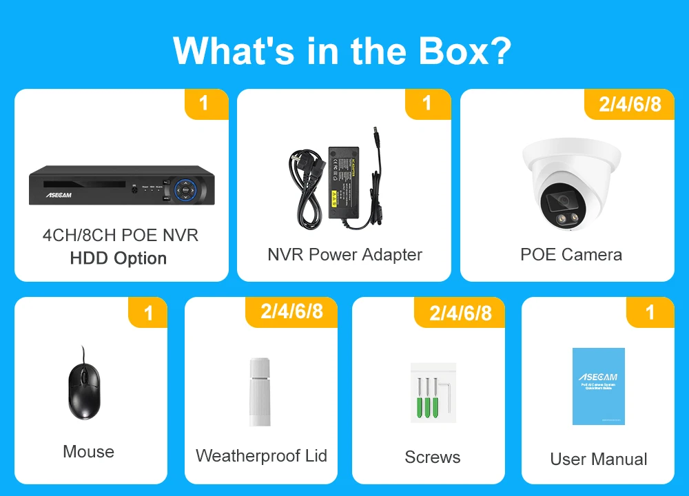 ASECAM 4K Security CCTV Camera System Kit 8MP Face Detect Audio NVR POE AI Outdoor Home Video Surveillance Camera Xmeye