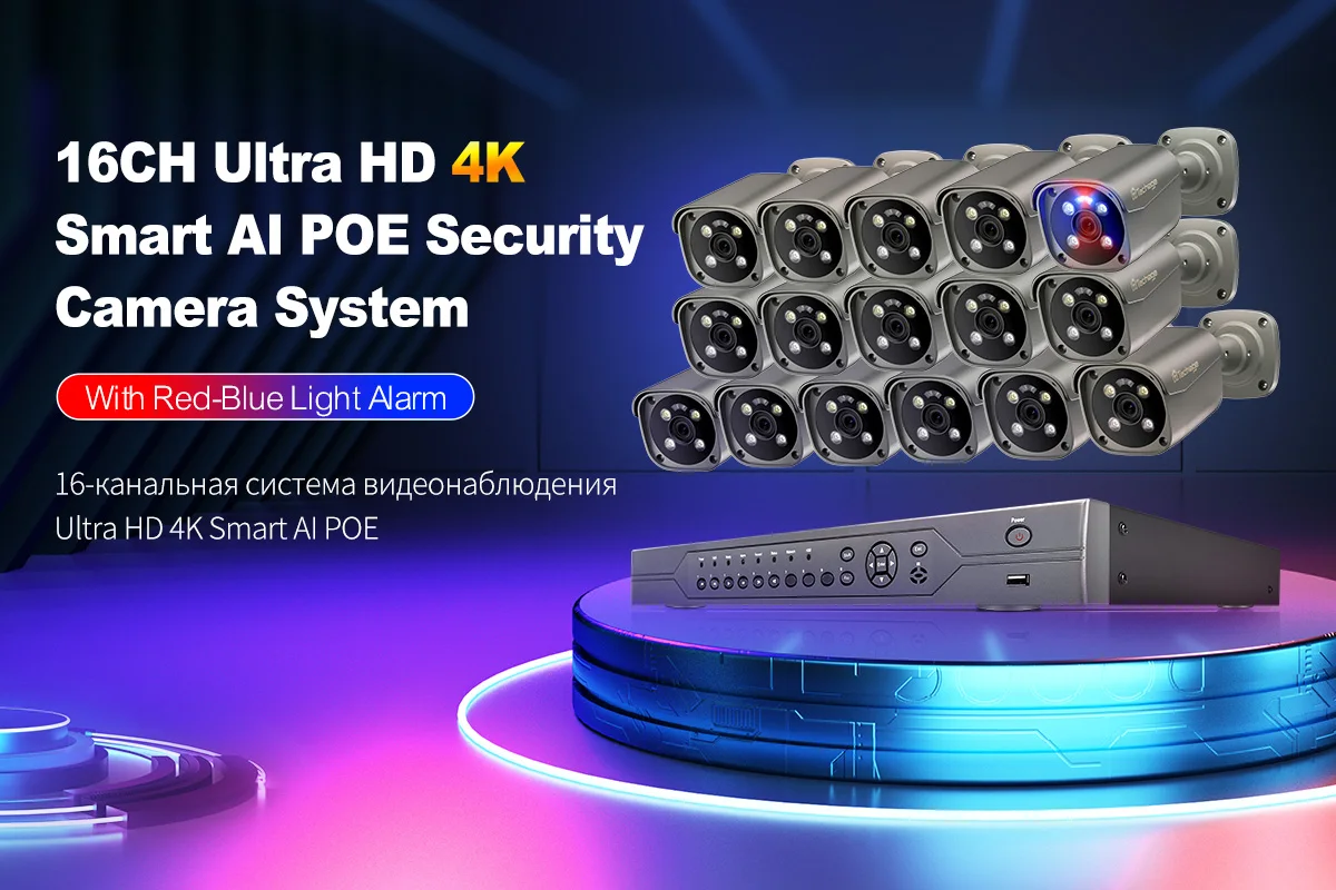 Techage 16CH 8MP 5MP POE Surveillance Camera CCTV System Camera H.265 4K Two-way Audio NVR Human Face Recognition Security Set