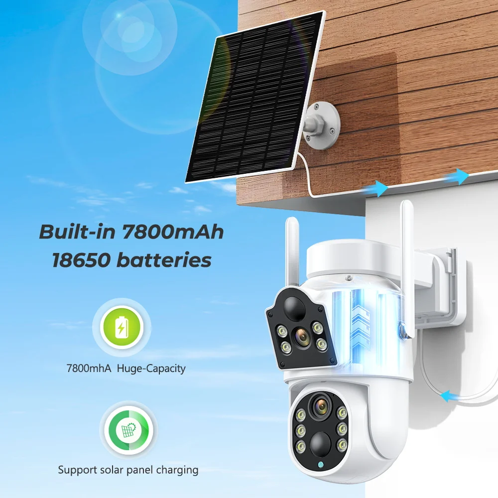 8MP 4K Solar Wifi Outdoor Camera Dual Lens ICSEE Wireless Home Surveillance Camera 7800mAh Battery 365 Days Standby Security CAM 8MP 4K Solar Wifi Outdoor Camera Dual Lens ICSEE Wireless Home Surveillance Camera 7800mAh Battery 365 Days Standby Security CAM