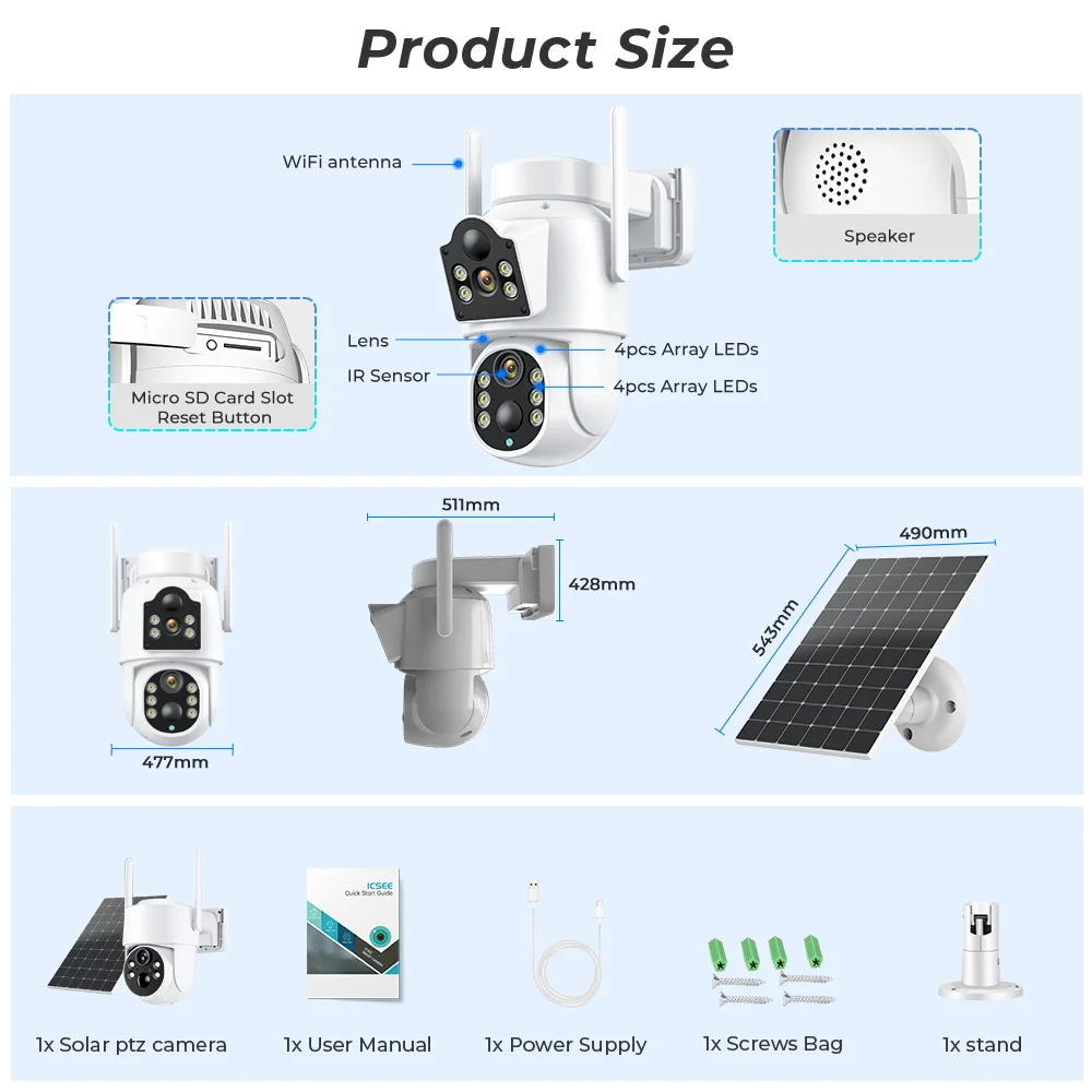 8MP 4K Solar Wifi Outdoor Camera Dual Lens ICSEE Wireless Home Surveillance Camera 7800mAh Battery 365 Days Standby Security CAM 8MP 4K Solar Wifi Outdoor Camera Dual Lens ICSEE Wireless Home Surveillance Camera 7800mAh Battery 365 Days Standby Security CAM